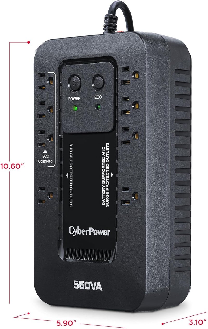 CyberPower EC550G بطارية احتياطية بيئية UPS وحماية من زيادة التيار، 550VA/330W، 8 مآخذ، وضع ECO، مدمجة، معتمدة من UL - Image 4